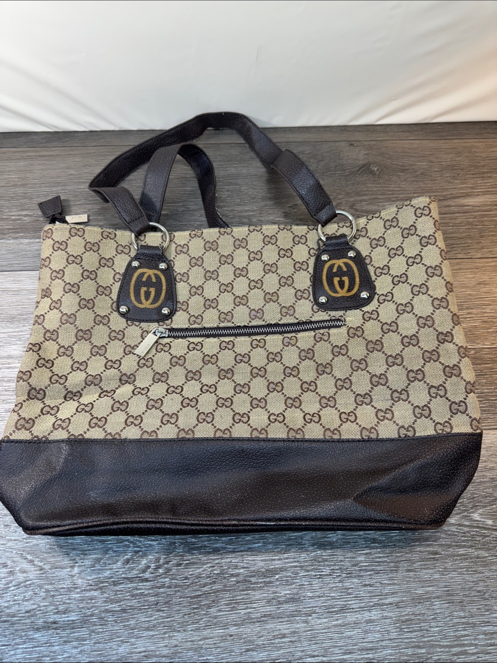 Beige Brown GG Canvas Tote with Red Green Emblem - Picture 4 of 10